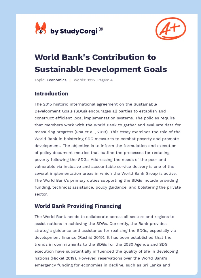 World Bank's Contribution to Sustainable Development Goals. Page 1