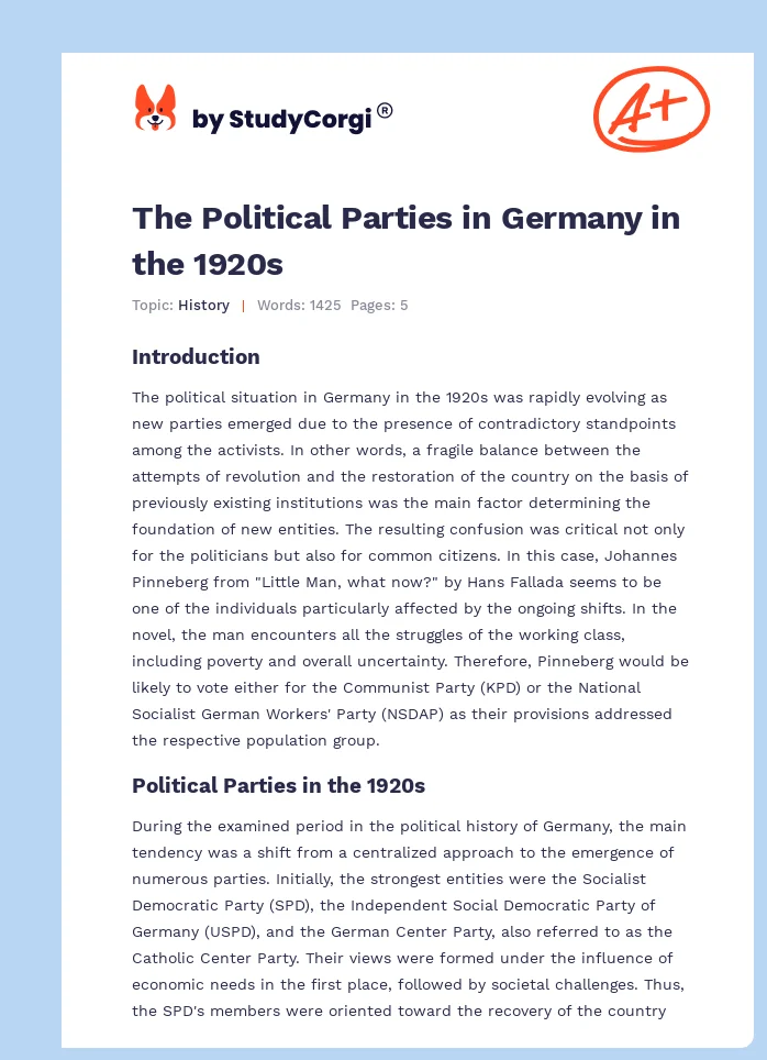 The Political Parties in Germany in the 1920s. Page 1