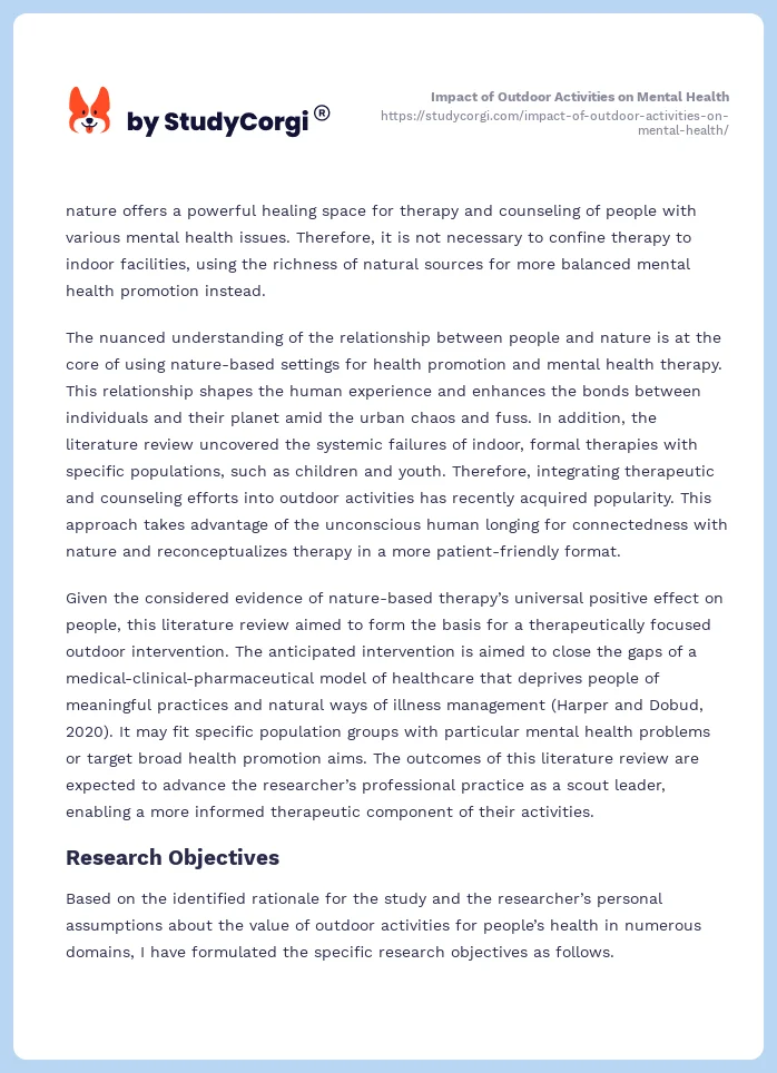 Impact of Outdoor Activities on Mental Health. Page 2