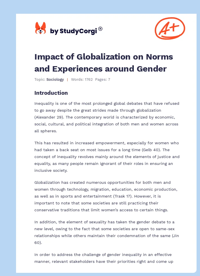 Impact of Globalization on Norms and Experiences around Gender. Page 1