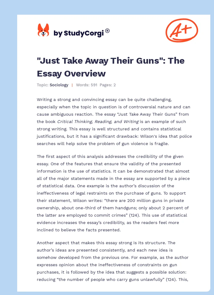 "Just Take Away Their Guns": The Essay Overview. Page 1
