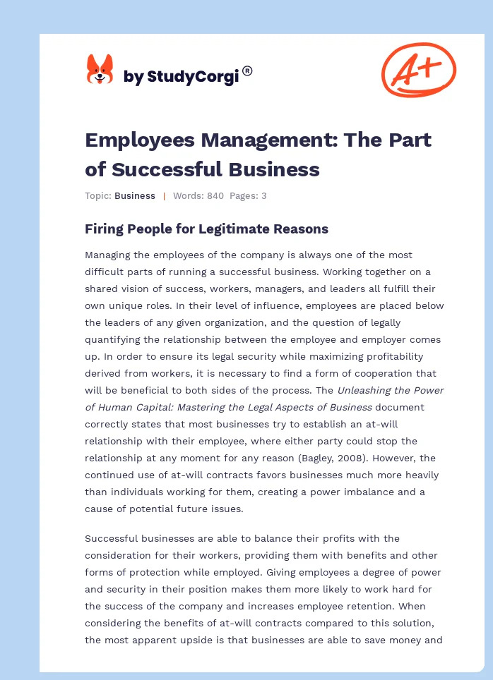 Employees Management: The Part of Successful Business. Page 1