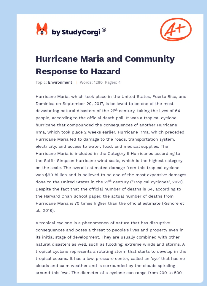Hurricane Maria and Community Response to Hazard. Page 1