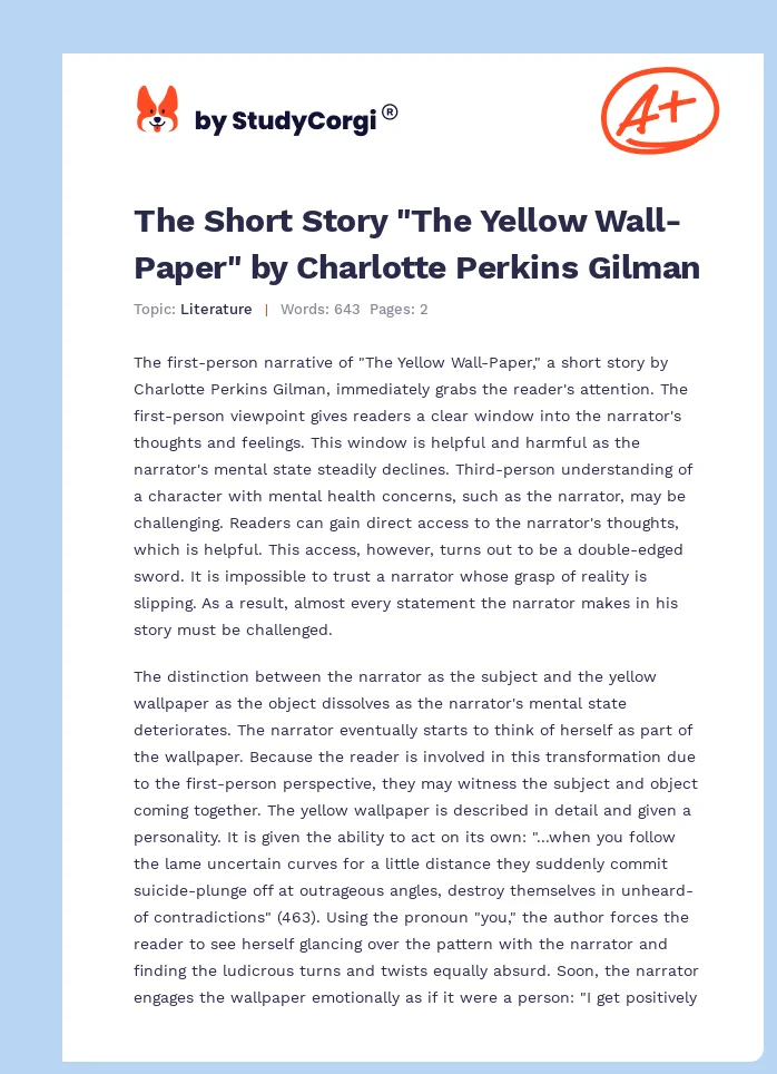 The Short Story "The Yellow Wall-Paper" by Charlotte Perkins Gilman. Page 1