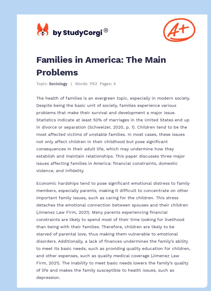 Families in America: The Main Problems. Page 1