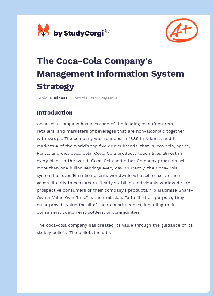 The Coca-Cola Company's Management Information System Strategy. Page 1