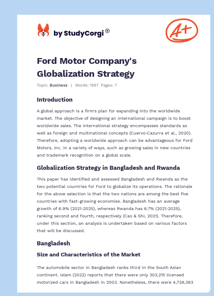 Ford Motor Company's Globalization Strategy. Page 1