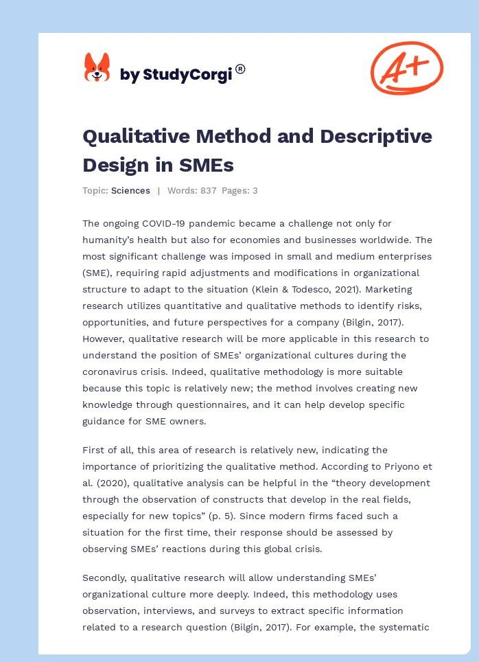 Qualitative Method and Descriptive Design in SMEs. Page 1