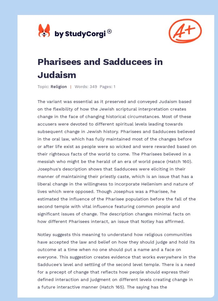 Pharisees and Sadducees in Judaism. Page 1