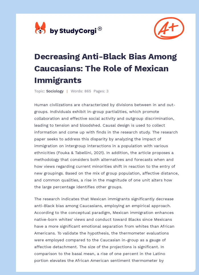Decreasing Anti-Black Bias Among Caucasians: The Role of Mexican Immigrants. Page 1