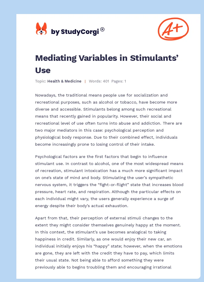 Mediating Variables in Stimulants’ Use. Page 1
