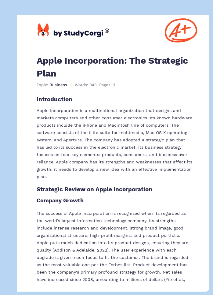 Apple Incorporation: The Strategic Plan. Page 1