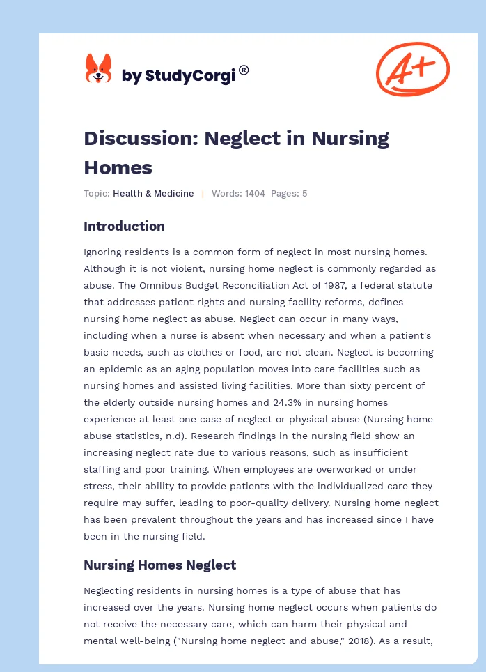 Discussion: Neglect in Nursing Homes. Page 1