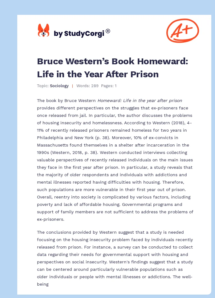 Bruce Western’s Book Homeward: Life in the Year After Prison. Page 1