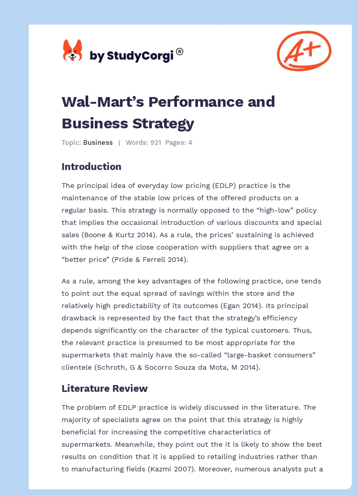 Wal-Mart’s Performance and Business Strategy. Page 1