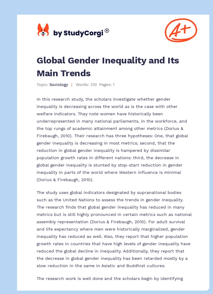 Global Gender Inequality and Its Main Trends. Page 1