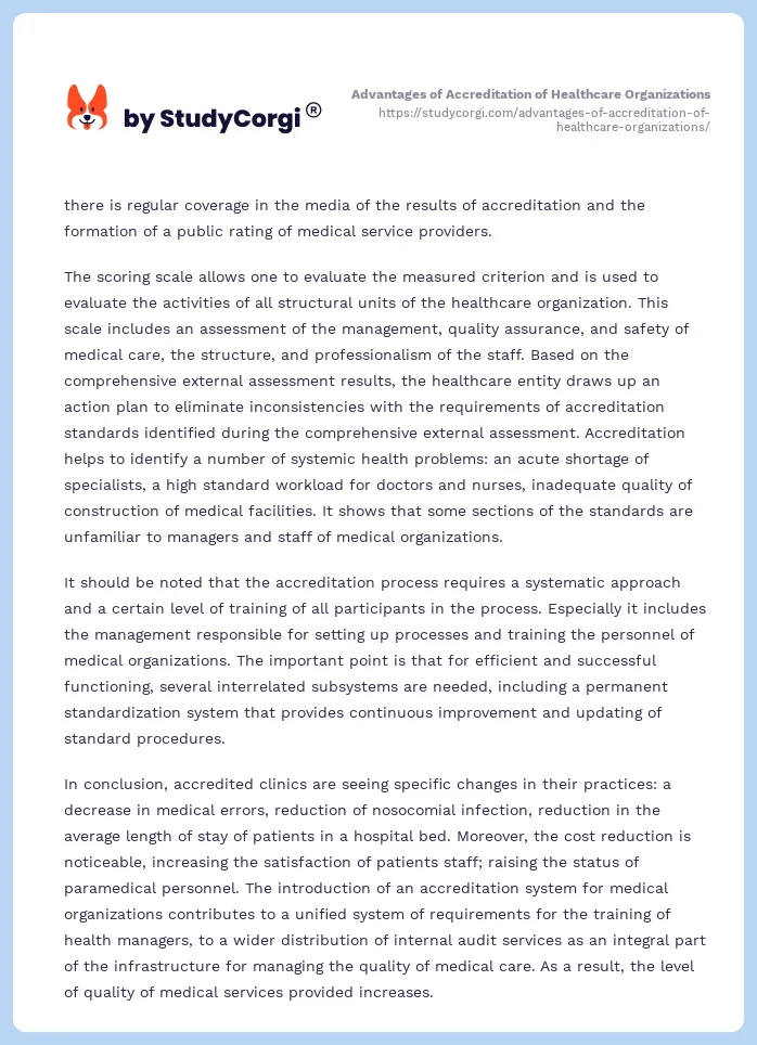 Advantages of Accreditation of Healthcare Organizations. Page 2