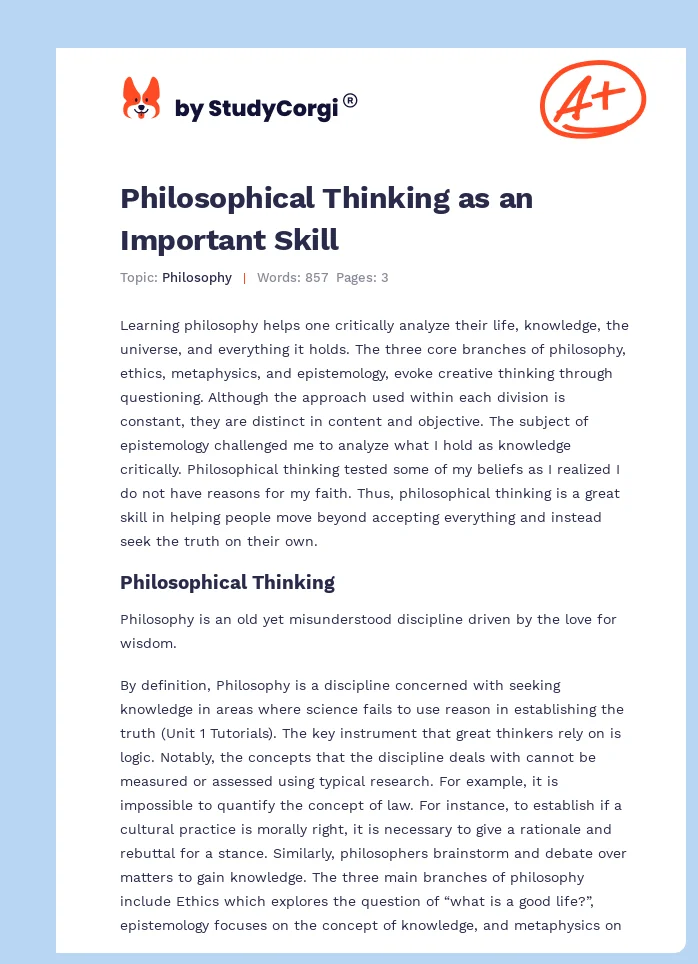 Philosophical Thinking as an Important Skill. Page 1