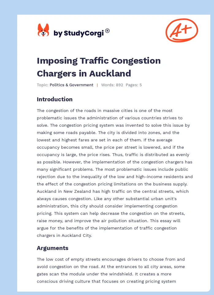 Imposing Traffic Congestion Chargers in Auckland. Page 1