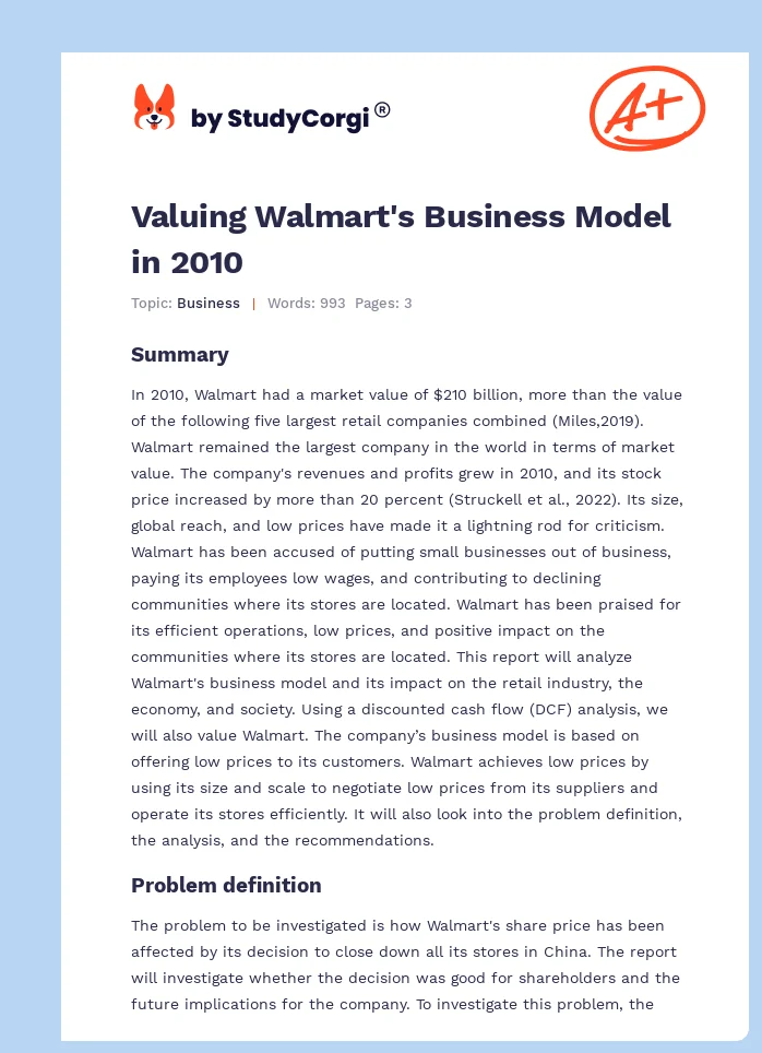 Valuing Walmart's Business Model in 2010. Page 1