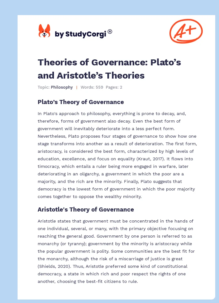 Theories of Governance: Plato’s and Aristotle’s Theories. Page 1
