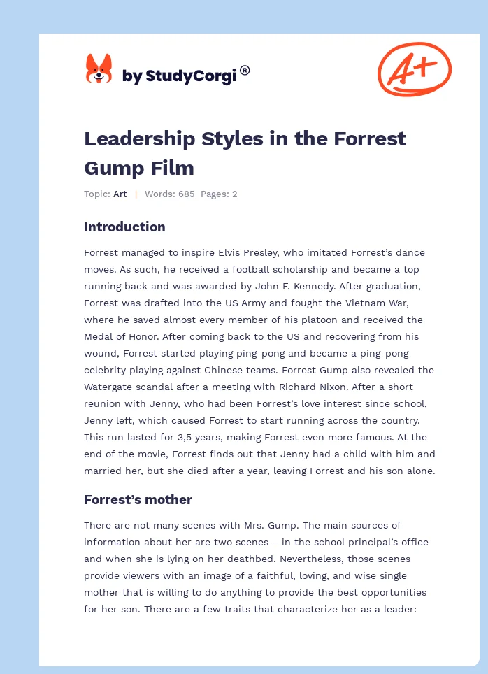 Leadership Styles in the Forrest Gump Film. Page 1