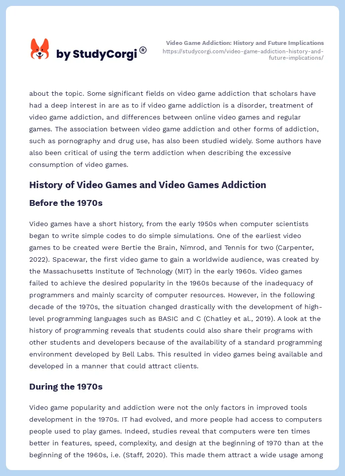 Video Game Addiction: History and Future Implications. Page 2