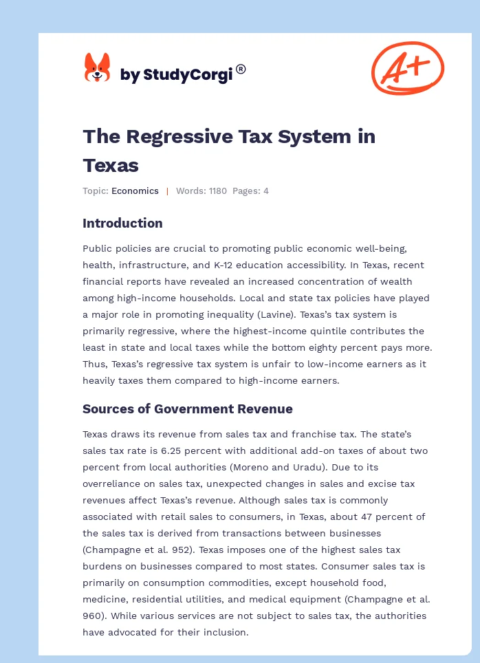 The Regressive Tax System in Texas. Page 1