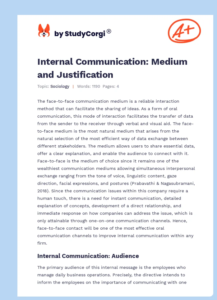 Internal Communication: Medium and Justification. Page 1