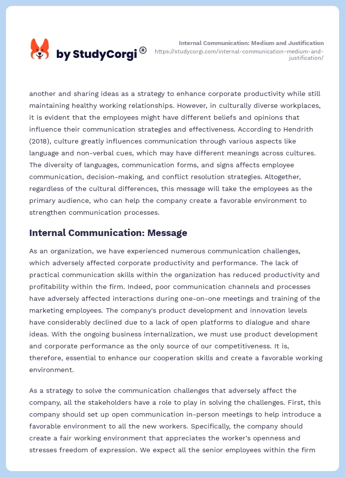 Internal Communication: Medium and Justification. Page 2
