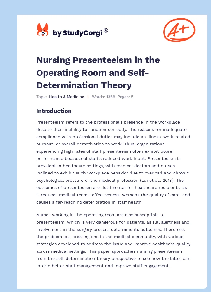 Nursing Presenteeism in the Operating Room and Self-Determination Theory. Page 1