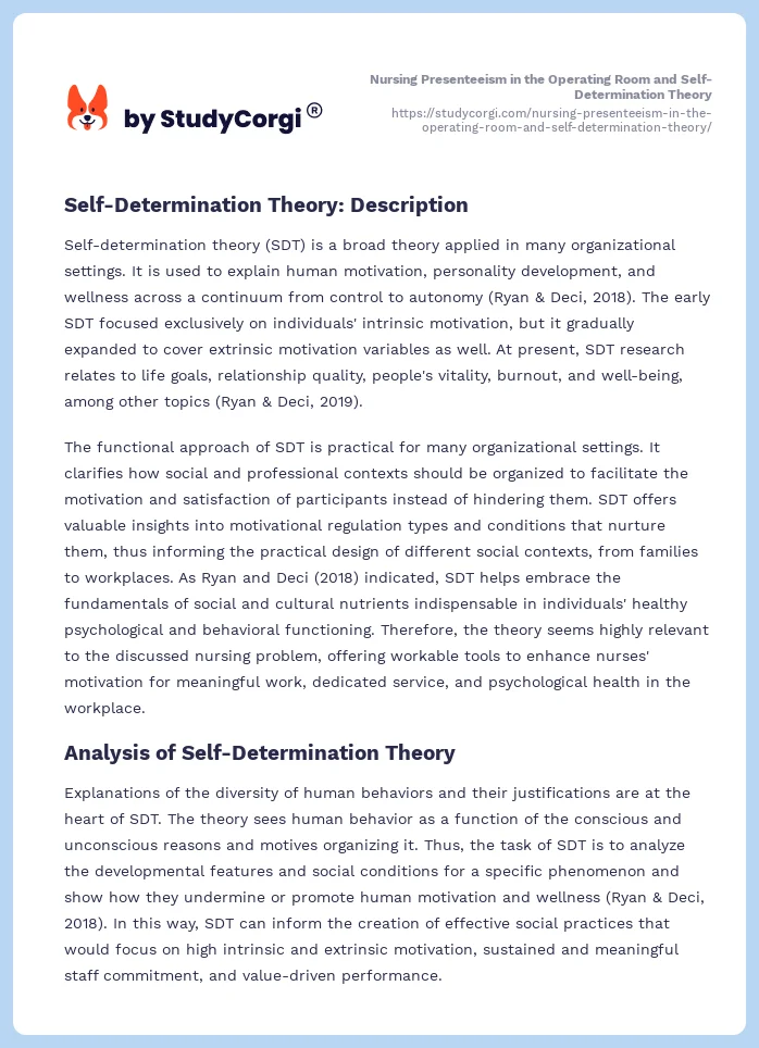 Nursing Presenteeism in the Operating Room and Self-Determination Theory. Page 2