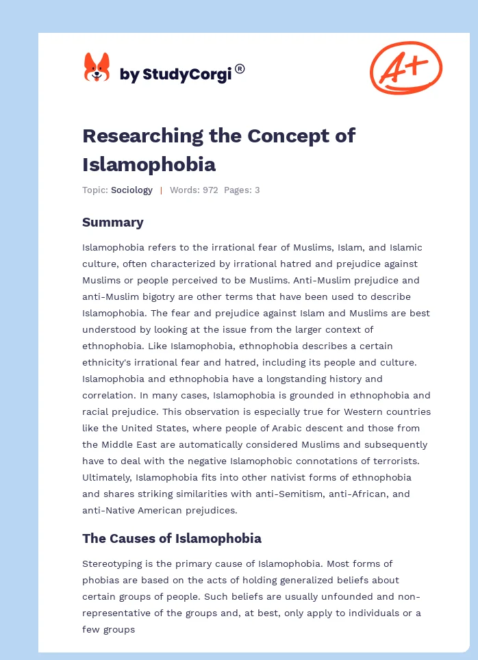 Researching the Concept of Islamophobia. Page 1