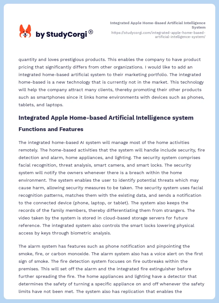 Integrated Apple Home-Based Artificial Intelligence System. Page 2