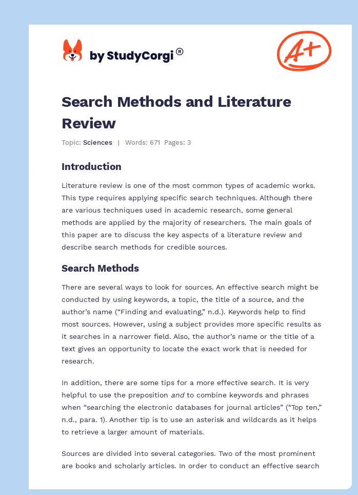 Search Methods and Literature Review. Page 1