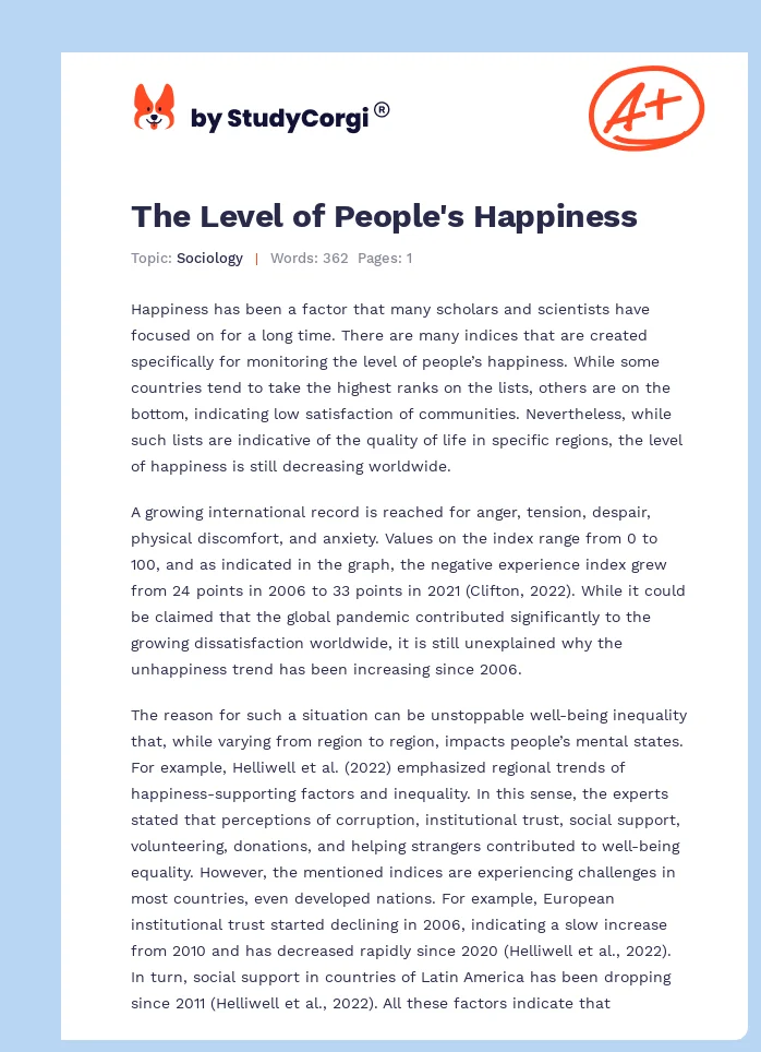 The Level of People's Happiness. Page 1