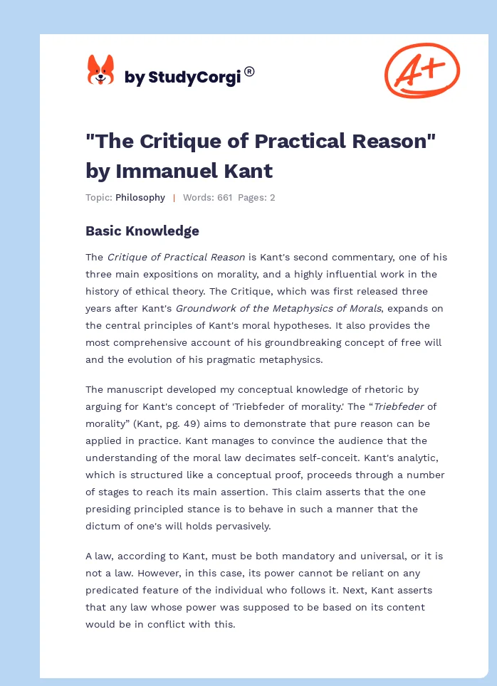 "The Critique of Practical Reason" by Immanuel Kant. Page 1