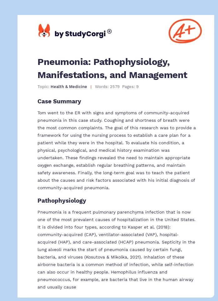 Pneumonia: Pathophysiology, Manifestations, and Management. Page 1