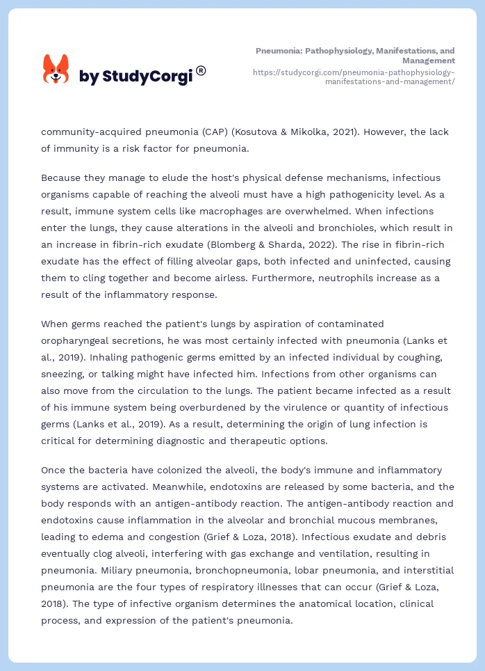 Pneumonia: Pathophysiology, Manifestations, and Management. Page 2