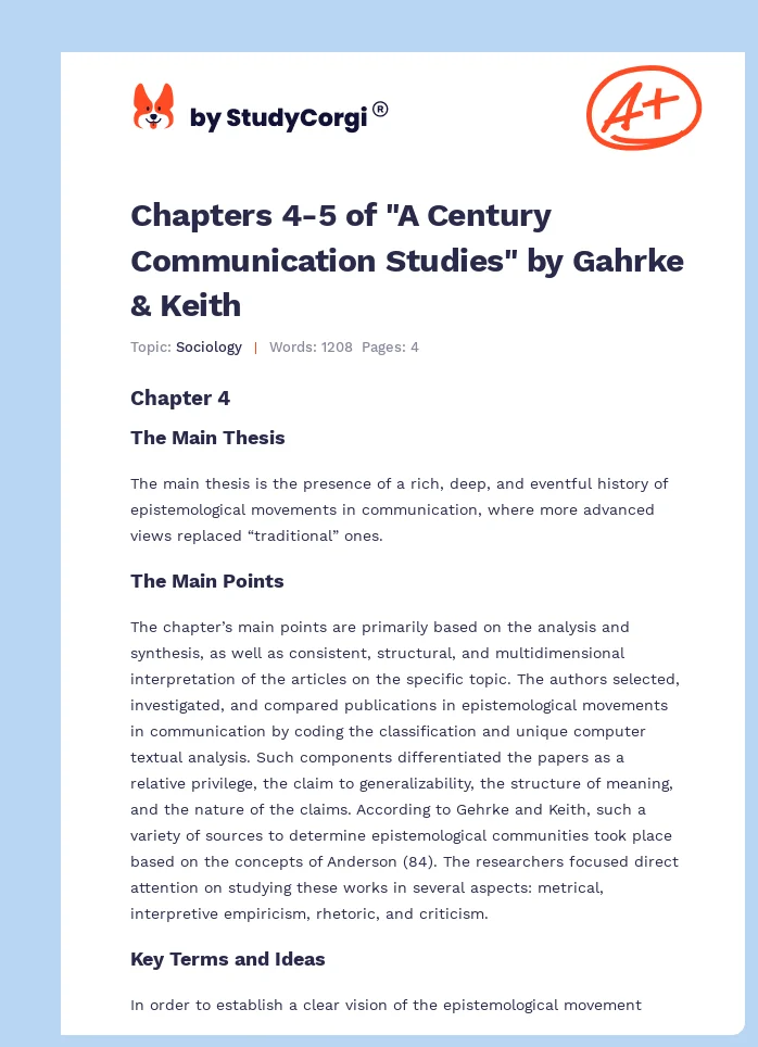 Chapters 4-5 of "A Century Communication Studies" by Gahrke & Keith. Page 1