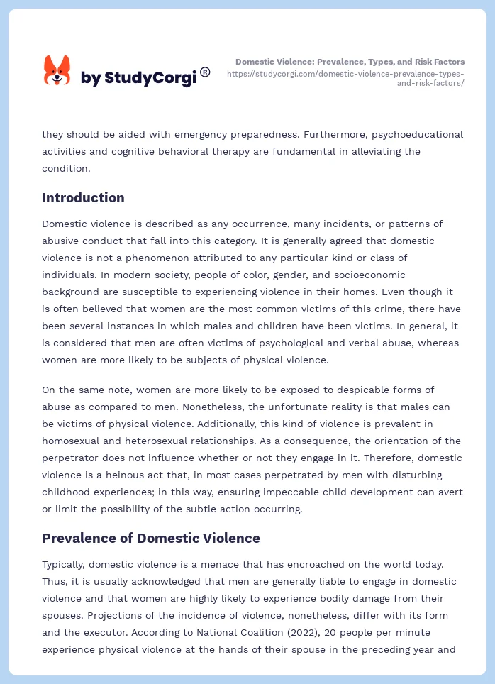 Domestic Violence: Prevalence, Types, and Risk Factors. Page 2