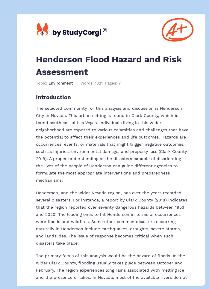 Henderson Flood Hazard and Risk Assessment. Page 1