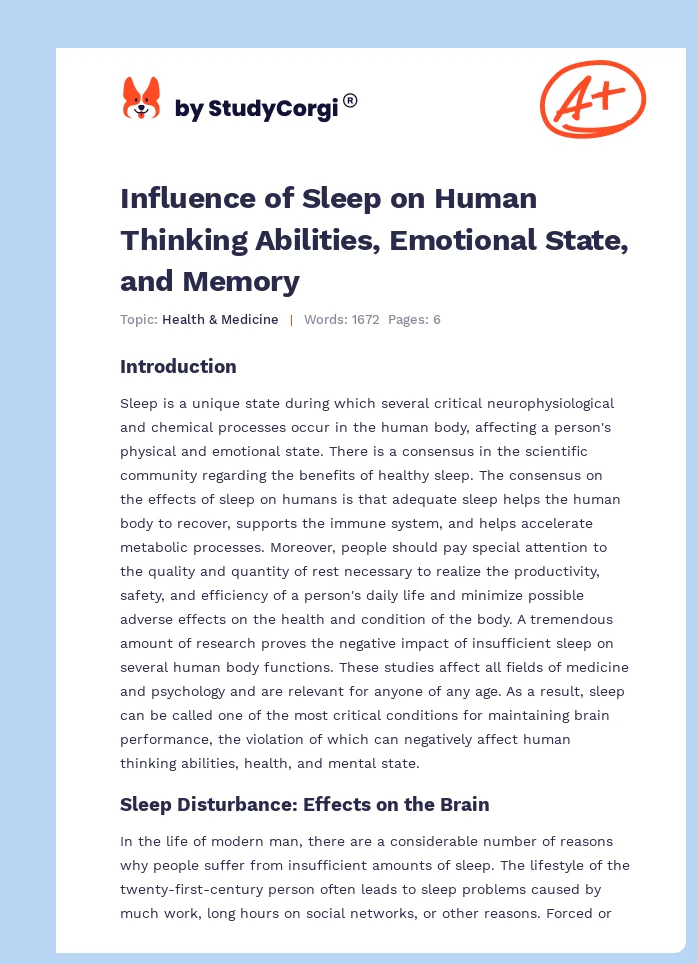 Influence of Sleep on Human Thinking Abilities, Emotional State, and Memory. Page 1
