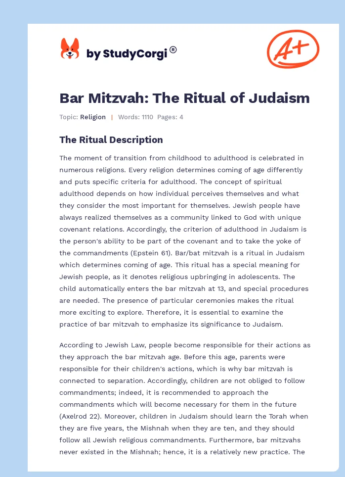 Bar Mitzvah: The Ritual of Judaism. Page 1