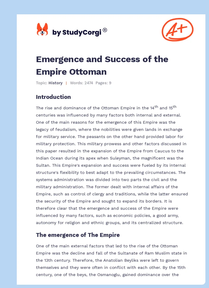 Emergence and Success of the Empire Ottoman. Page 1