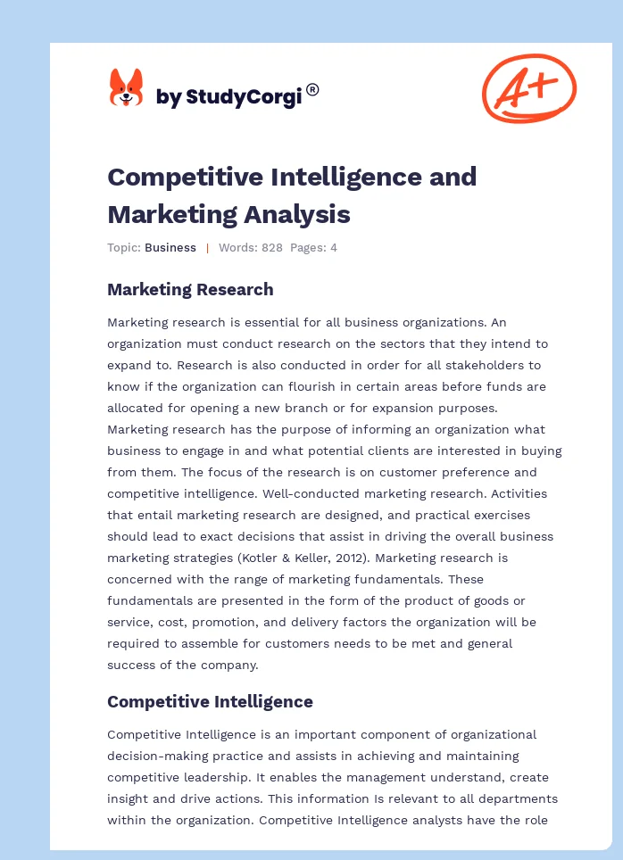 Competitive Intelligence and Marketing Analysis. Page 1