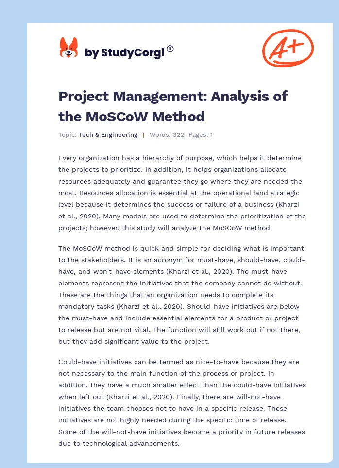 Project Management: Analysis of the MoSCoW Method. Page 1