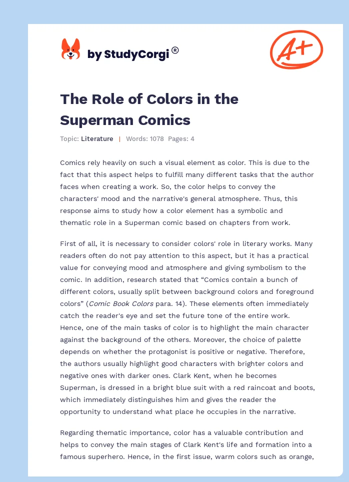 The Role of Colors in the Superman Comics. Page 1