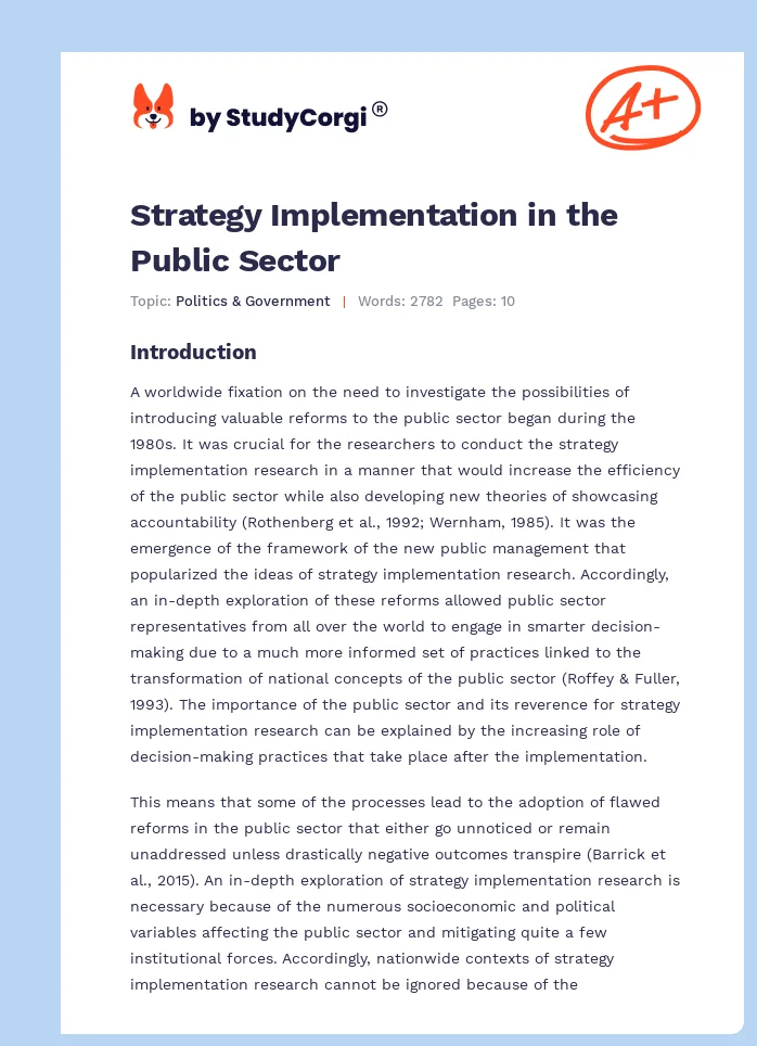 Strategy Implementation in the Public Sector. Page 1