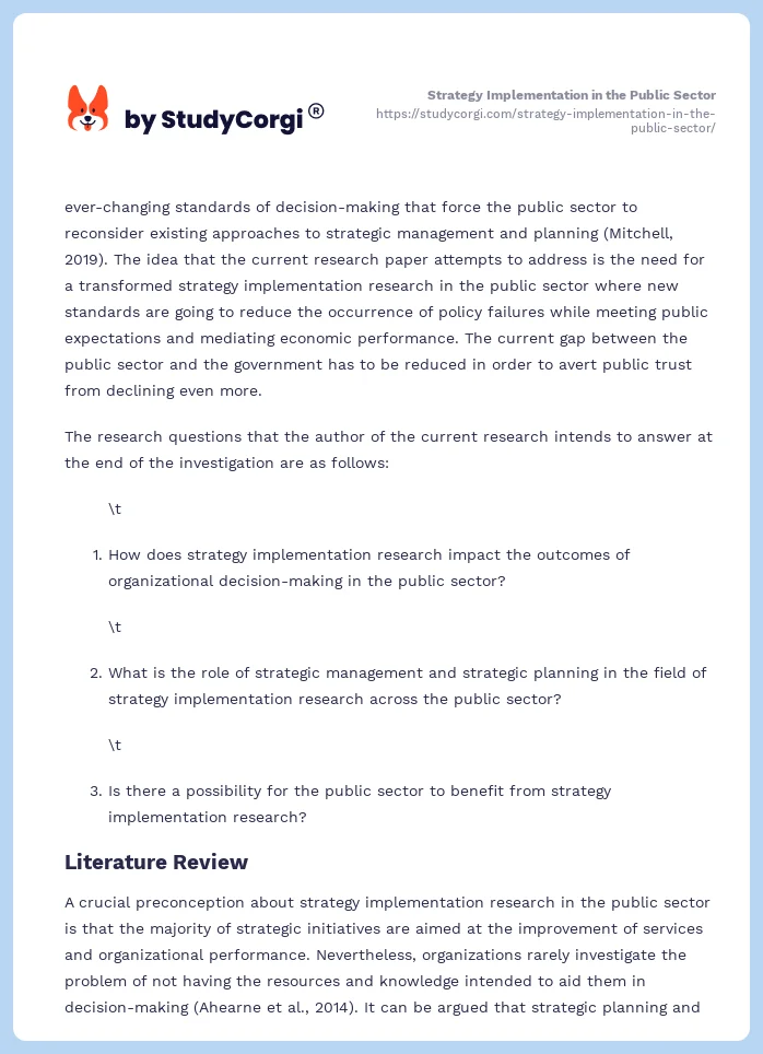 Strategy Implementation in the Public Sector. Page 2